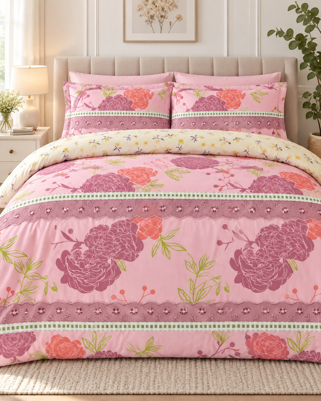 Lençol de Malha 100% Algodão com Elástico – Floral Rosé