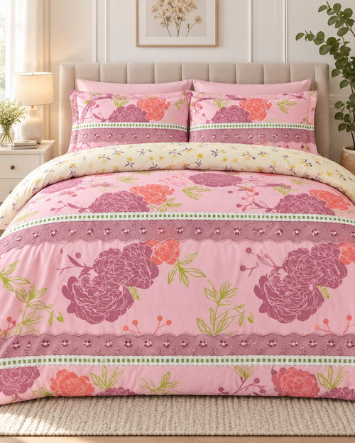 Lençol de Malha 100% Algodão com Elástico – Floral Rosé