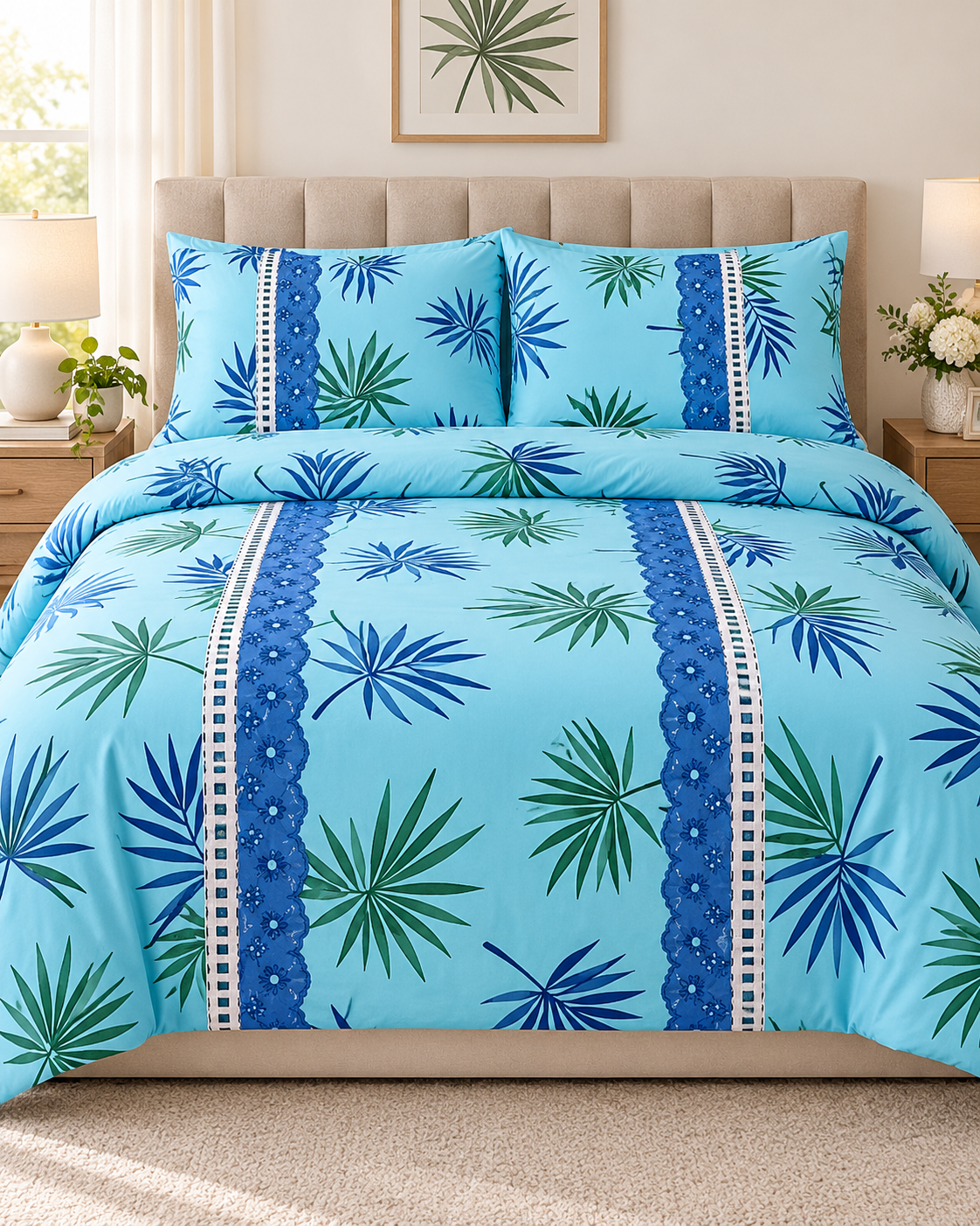 Lençol de Malha 100% Algodão com Elástico – Tropical Azul