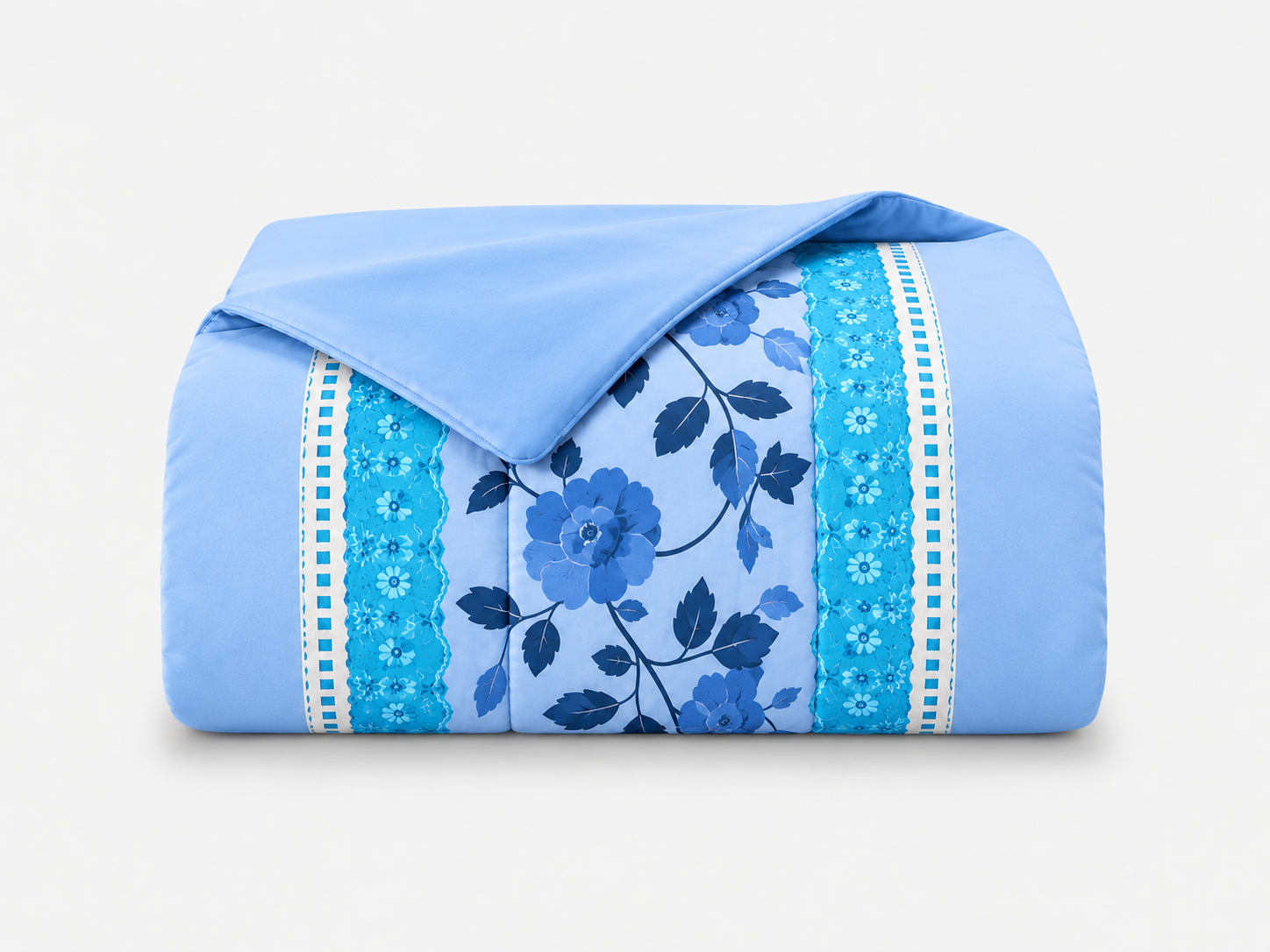 Lençol de Malha 100% Algodão com Elástico – Floral Azul-Claro