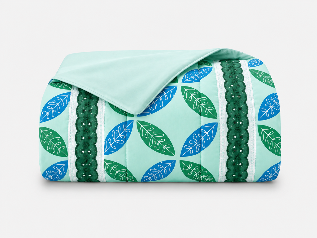 Lençol de Malha 100% Algodão com Elástico – Folhagem Verde e Azul